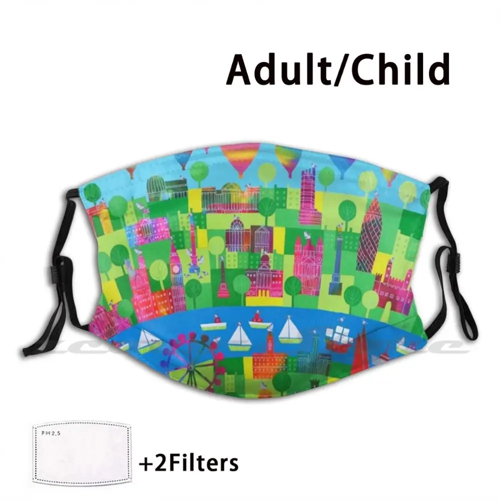 

London Town Mask Adult Child Washable Pm2.5 Filter Logo Creativity London London Bridge Barbican St Pauls Cathedral Natural