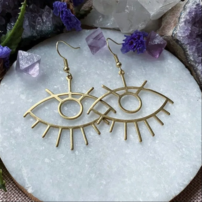 Gold plated brass evil eye earrings turkish style pendants boho bohemian jewelry lightweight big large fashion women gift 2020