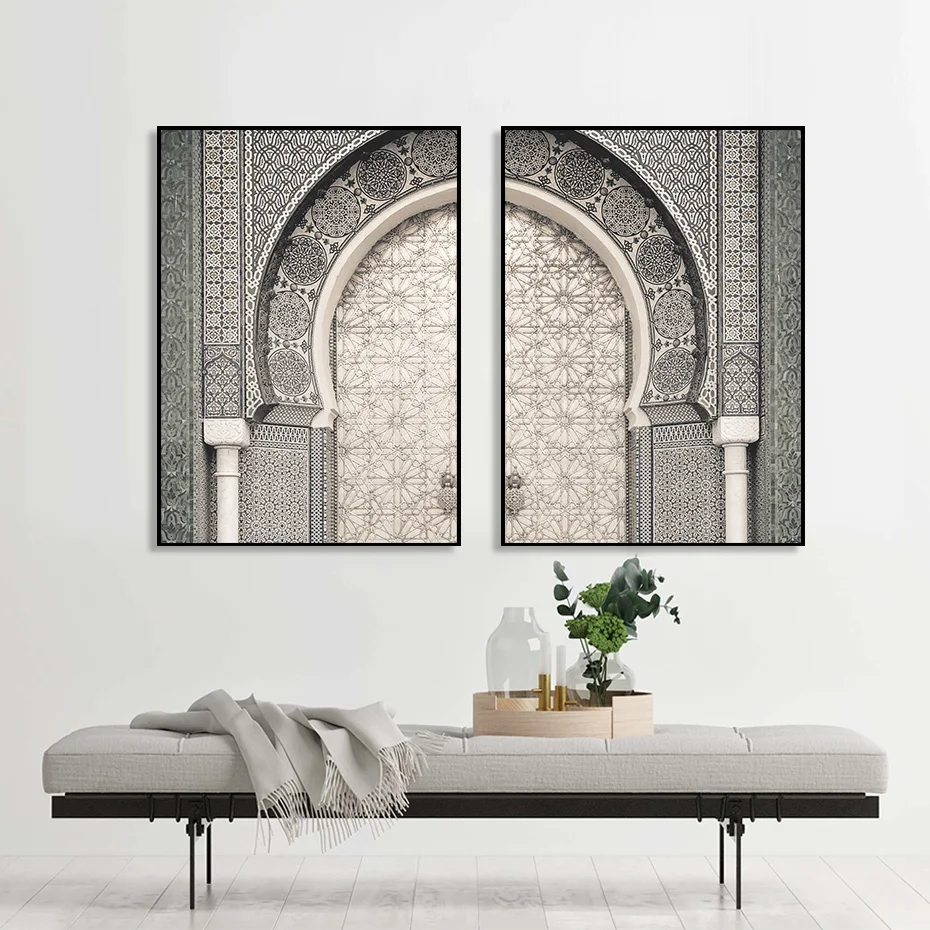 WTQ Canvas Painting Boho Style Moroccan Doors Architecture Modern Wall Decor Retro Poster Wall Art Picture Room Decor Home Decor