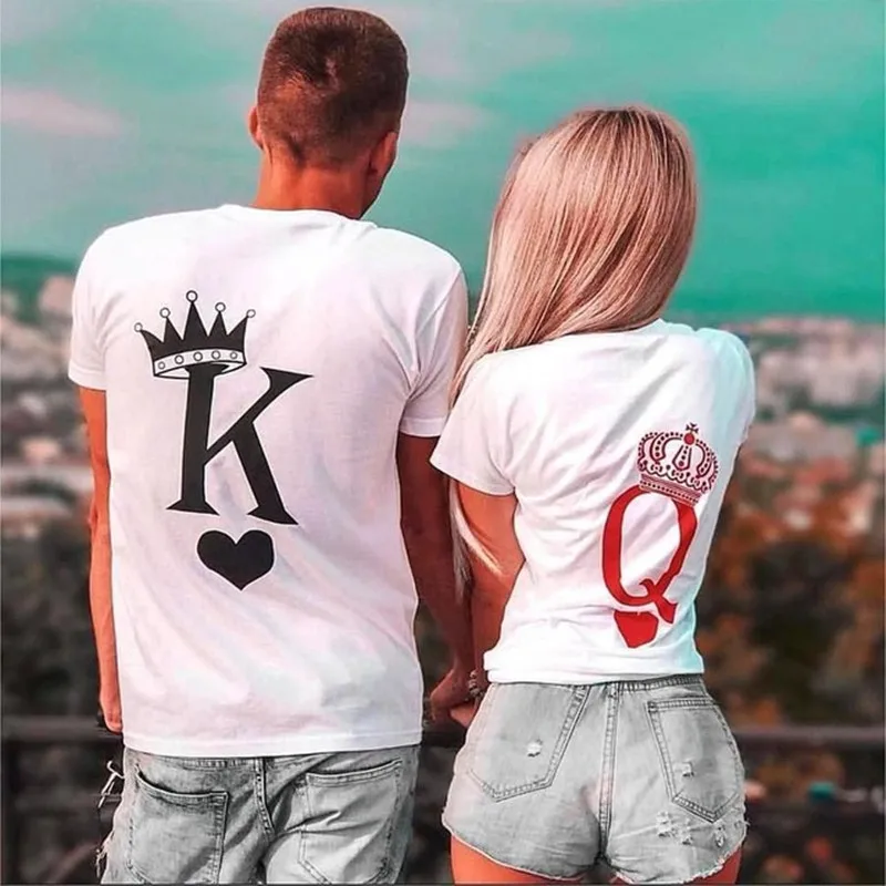 

BKLD King Queen Crown Letter Print Short Sleeve T-Shirt 2024 Valentine Women Men Top Tees Couples Shirt Lovers O-Neck T Shirt