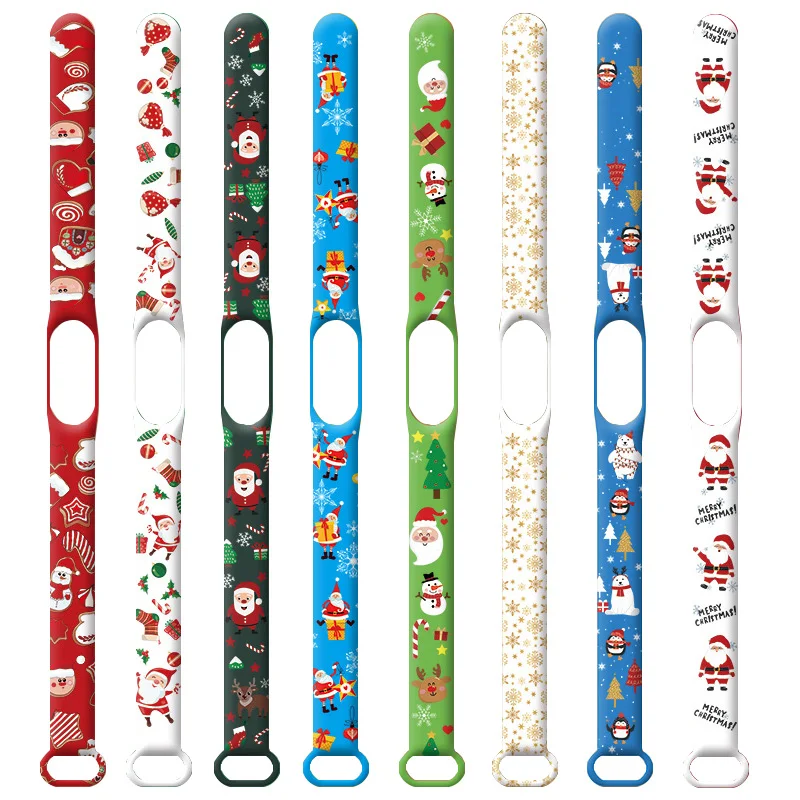 Christmas strap For Xiaomi Mi Band 4 3 5 Sport Smart Bracelet Watch Silicone Colorful Printed Bracelets Miband 7 6 5 Wrist Strap