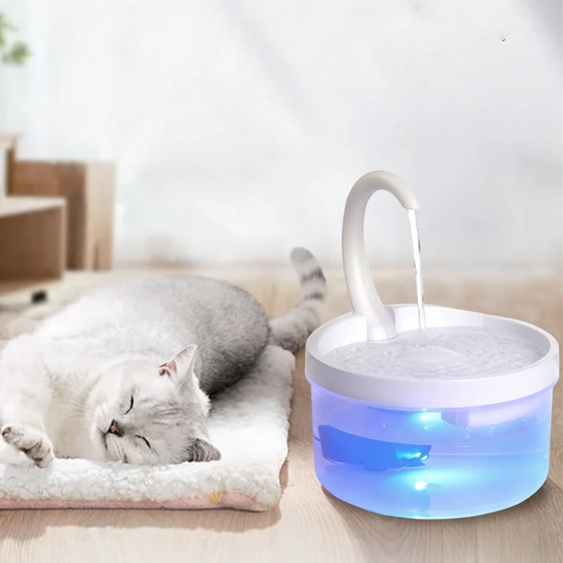 

2L Cat Water Fountain Cat Feeder Drink Filter For Cats Drinking Fountain LED Blue Light USB Powered Automatic Water Dispenser