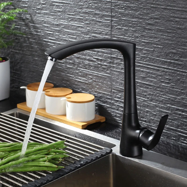 BANGPU Black Kitchen Sink Faucet 1 Hole Sink Faucet Single Handle Kitchen Tap Solid Brass Rotary Kitchen Tap Deck Mounted