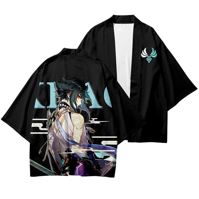 

Game Genshin Impact Xiao Kimono Japanese Haori Yukata Cosplay Fashion Summer Short Sleeve Kimono Halloween Shirts Unisex