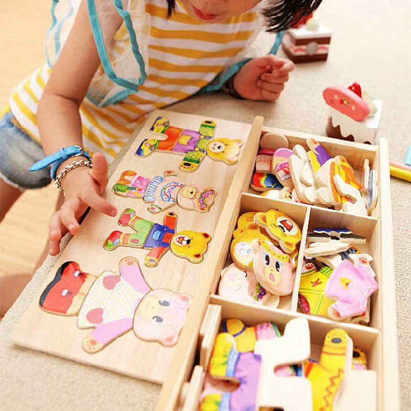 Cartoon Wooden Toy Rabbit Changing Clothes Puzzles Montessori Educational Dress Changing Jigsaw Puzzle Toys Children Kids Gifts