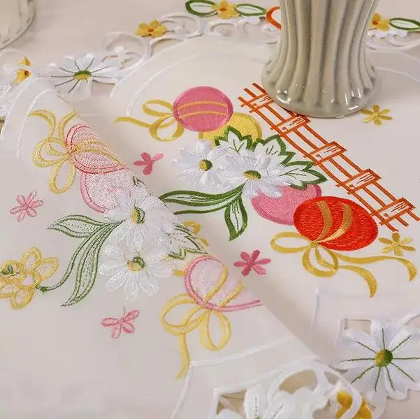 Europe Elegant Easter Egg Art Embroidery Bed Table Runner Flag Cloth Cover Lace Tablecloth Mat Kitchen Party Decor