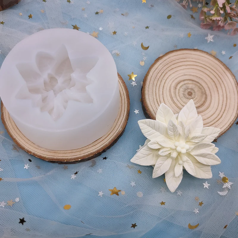 3D Christmas Poinsettia Flower Silicone Candle Mold, Handmade Cake,Resin,Scented Plaster, Soap Mold, Simulated Flower Home Decor