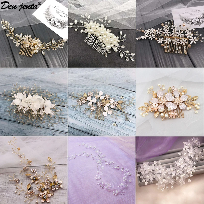 Ślubne opaski na głowę ślubne akcesoria do włosów Tiara Rhinestone perła z pałąkiem na głowę kobiety Bride grzebienie Handmade akcesoria biżuteria do włosów