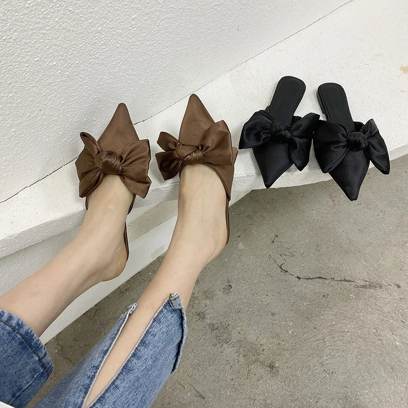 Women Casual Flats Heeled Slippers Shoes Woman Outdoor Slides Summer Women Bow Slippers Shoes Mules Single Shoes Dropshipping