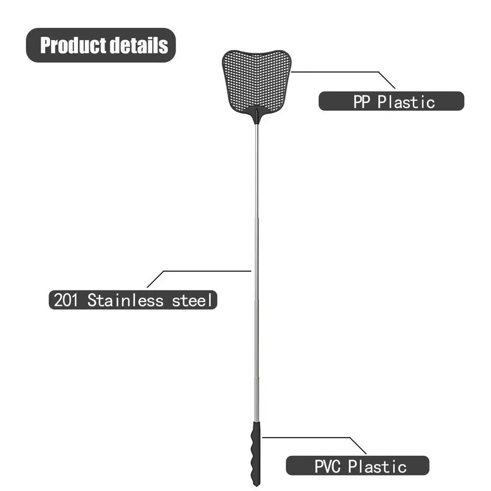 Extendable Fly Swatter Durable Telescopic Plastic Fly Swatter Retractable Flyswatter With Stainless Steel Long Handle