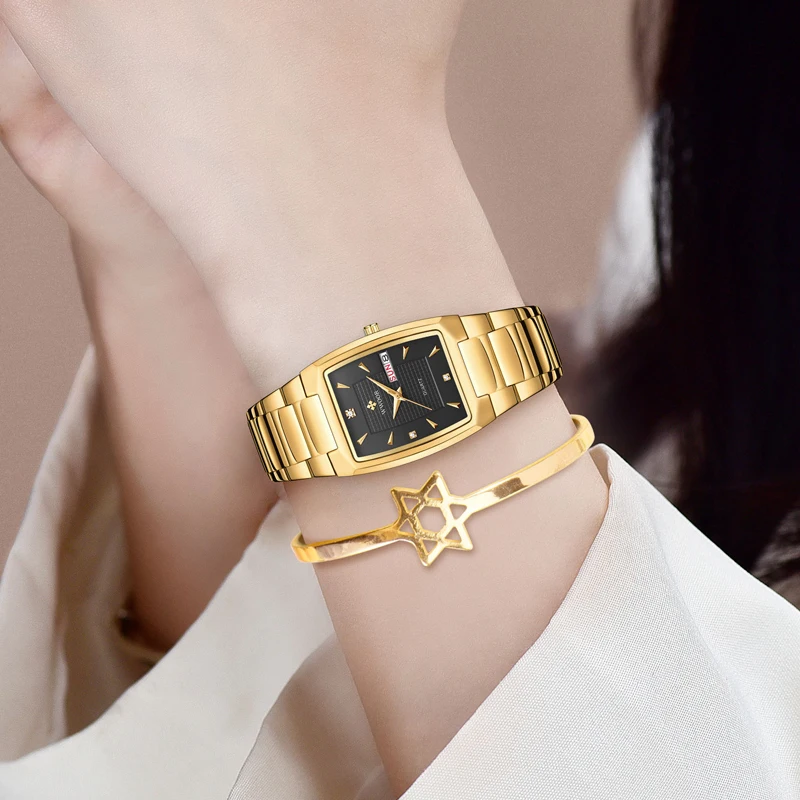 Japan Movement WWOOR Top Brand Luxury Women\'s Wristwatch Fashion Steel Gold Quartz Casual Ladies Square Watches Relogio Feminino