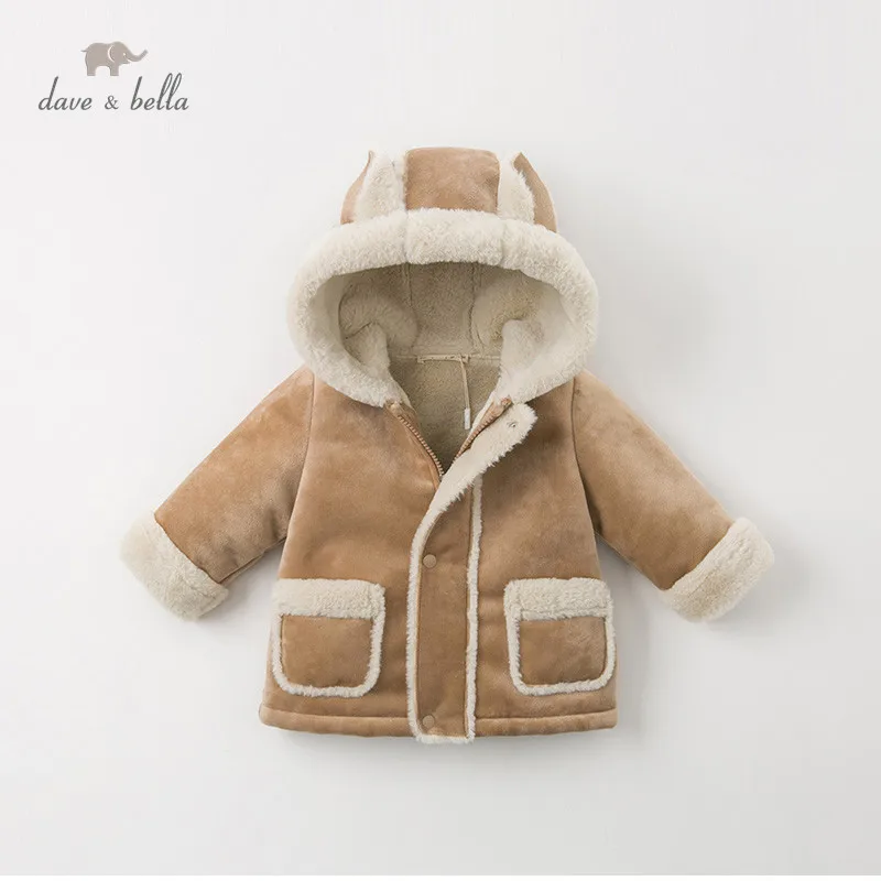 DB11461 dave bella winter baby boys solid jacket children fashion outerwear kids zipper hooded coat