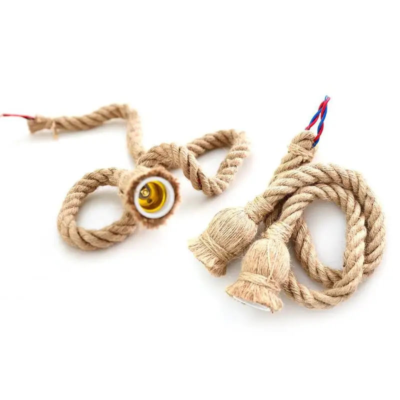 Vintage Hemp Rope Electric Wire Cord for DIY E27 Edison Bulb Pendant Light Double/Single Head Decorative Chandelier