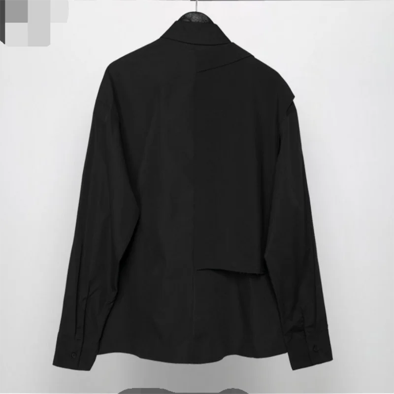 Men's Long-Sleeve Shirt Spring And Autumn New Solid Color Lapel Irregular Asymmetric Three-Dimensional Cutting Splicing Leisure