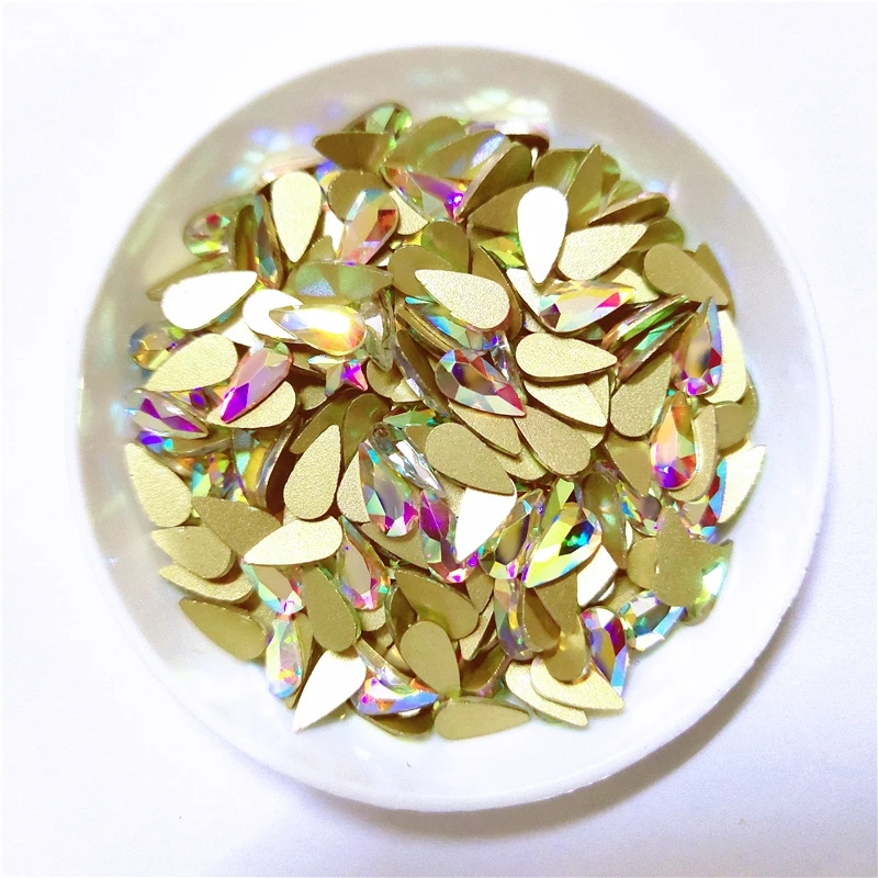 Diamantes de imitación en forma de lágrima de alta calidad, diamantes de imitación de fondo plano, cristal brillante para decoración de uñas 3D