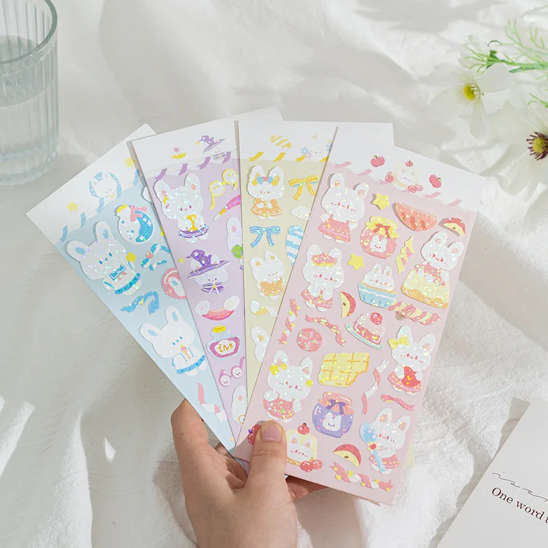 Cute Rabbit Laser Stickers Hand Account Decoration Scrapbooking Album Happy Planner DIY Diary Korean Stationery Sticker