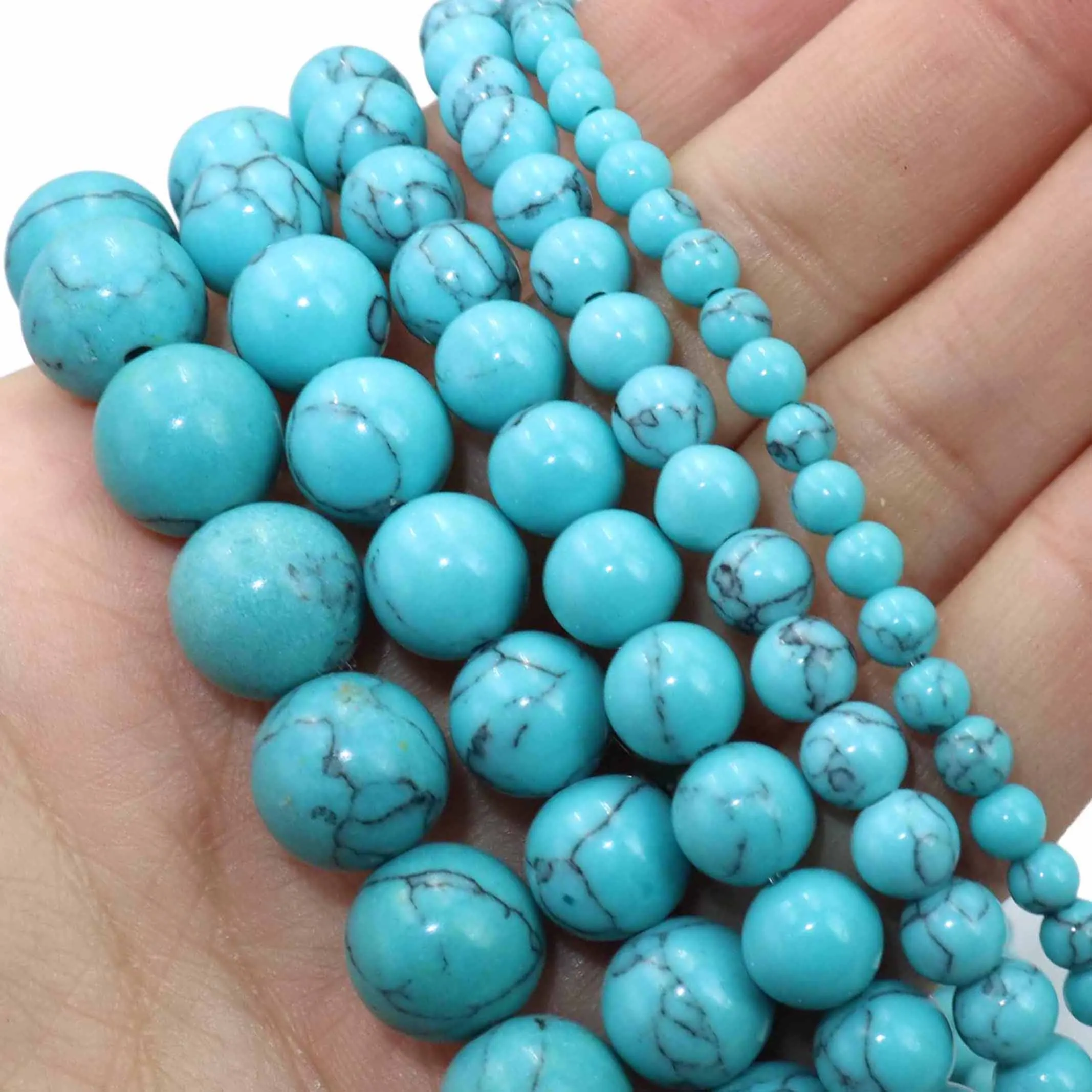 Natural Stone Blue Lake Howlite Turquoises Round Loose Beads For Jewelry Making  Fit Diy Bracelet Necklace 4 6 8 10 12MM