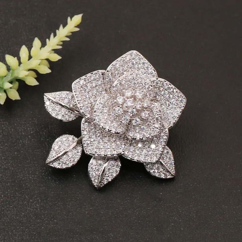 Vanifin Fashion Jewelry New Design Full Micro Flower with Leaf Brooch Pin for Wedding Party Luxury Popular Gift