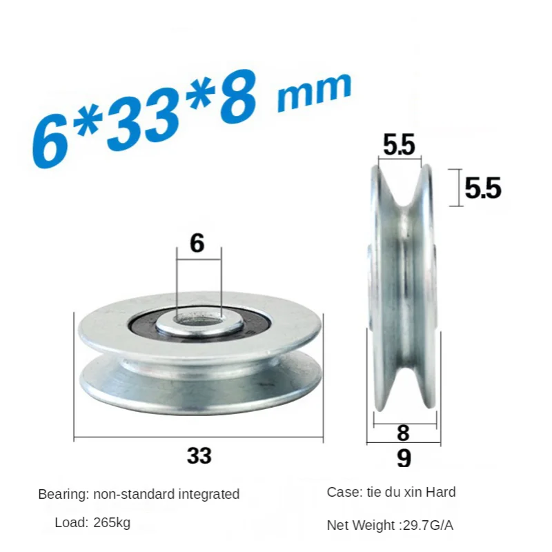 Rowek V 6 * 33 * 8 mm, drut stalowy nad linią podnoszenia koła prowadzącego, metalowe łożysko koła pasowego, mechaniczne koło toczne
