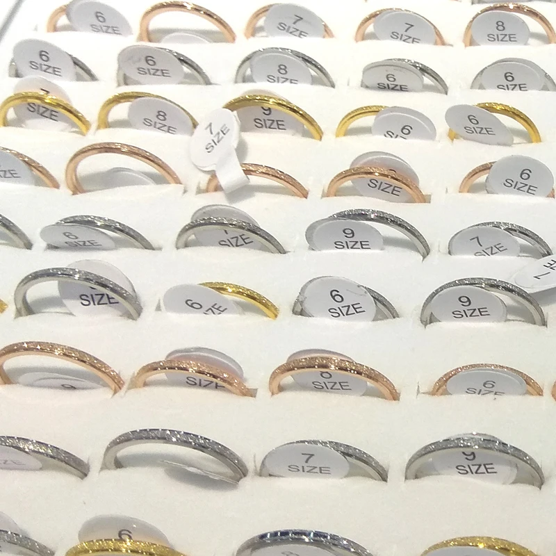 

50pcs Gold Color Silver Color Rose Gold Color Sanding Stainless Steel Rings 2mm Width Valentine's Day Gift Mixed Size For Women