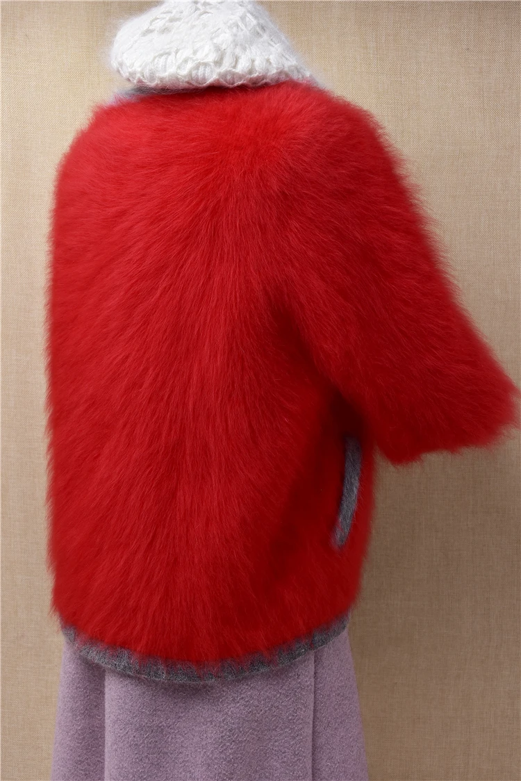 female women fashion christmas red hairy mink cashmere knitted short slim cropped cardigans angora fur jacket coat sweater pull