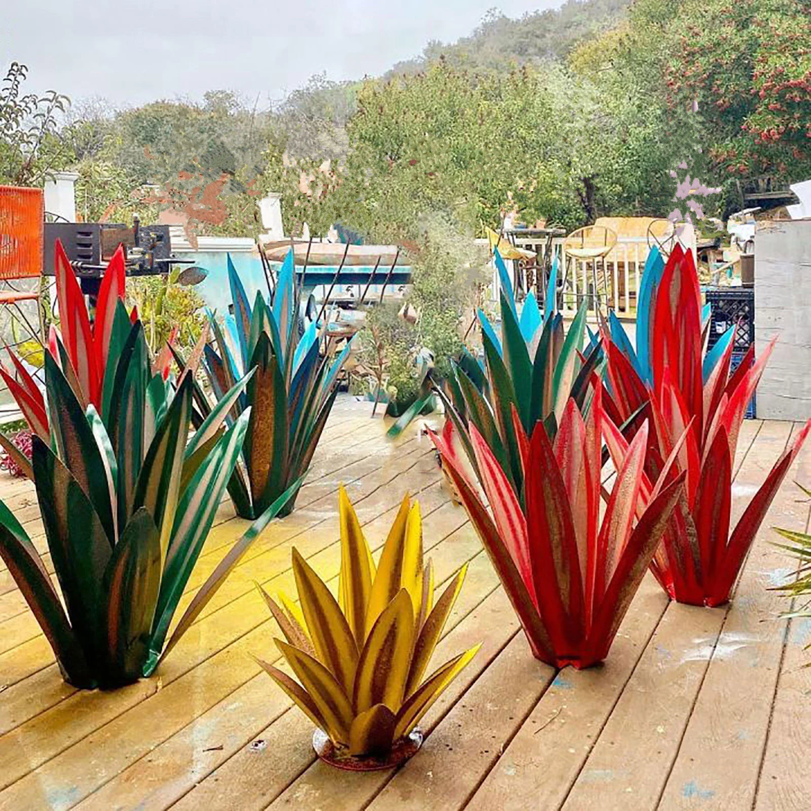 

DIY Metal Artificial Tequila Rustic 9 Leaves Agave Plant Sculpture Yard Art Statue Outdoor Tuin Garden Home Yard Decoration