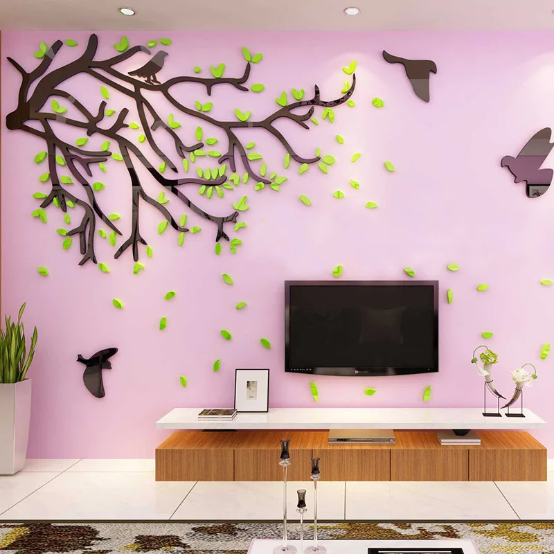 Green Tree Flyer Design Acrylic Wall Sticker 1pcs 3d Tv Sofa Background Decor Wall Stickers Rome Decoration Adesivo De Parede