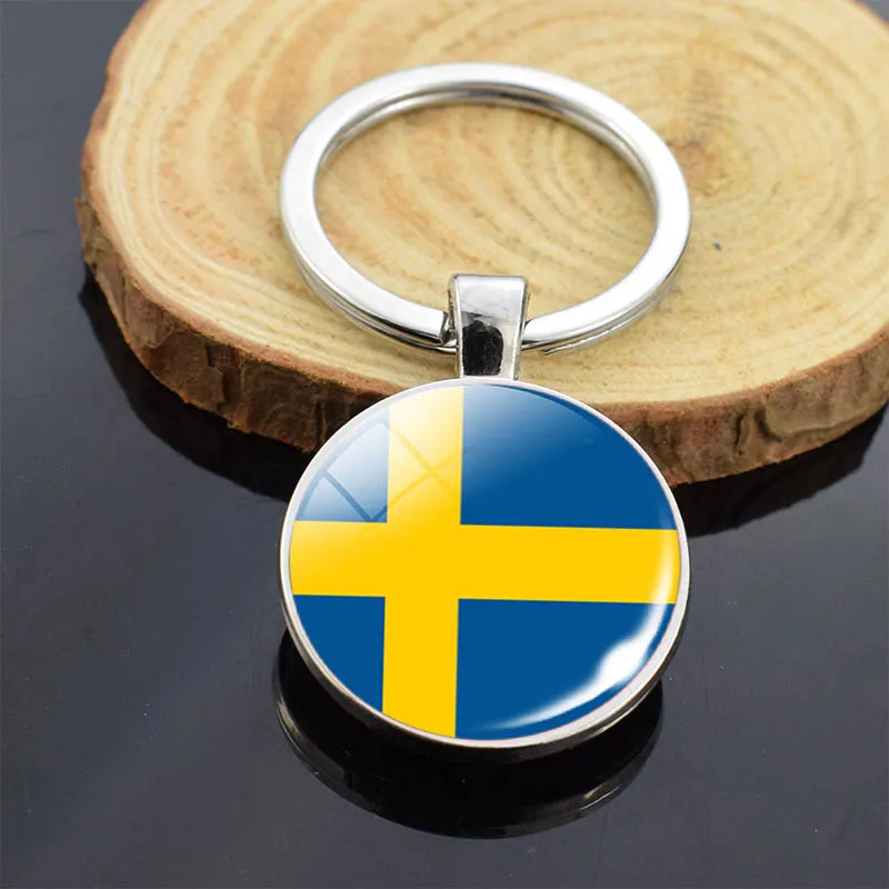 Nordic Countries National Flag Key Chains Denmark Sweden Norway Finland Iceland Flag Double Side Glass Cabochon Keyring Pendant