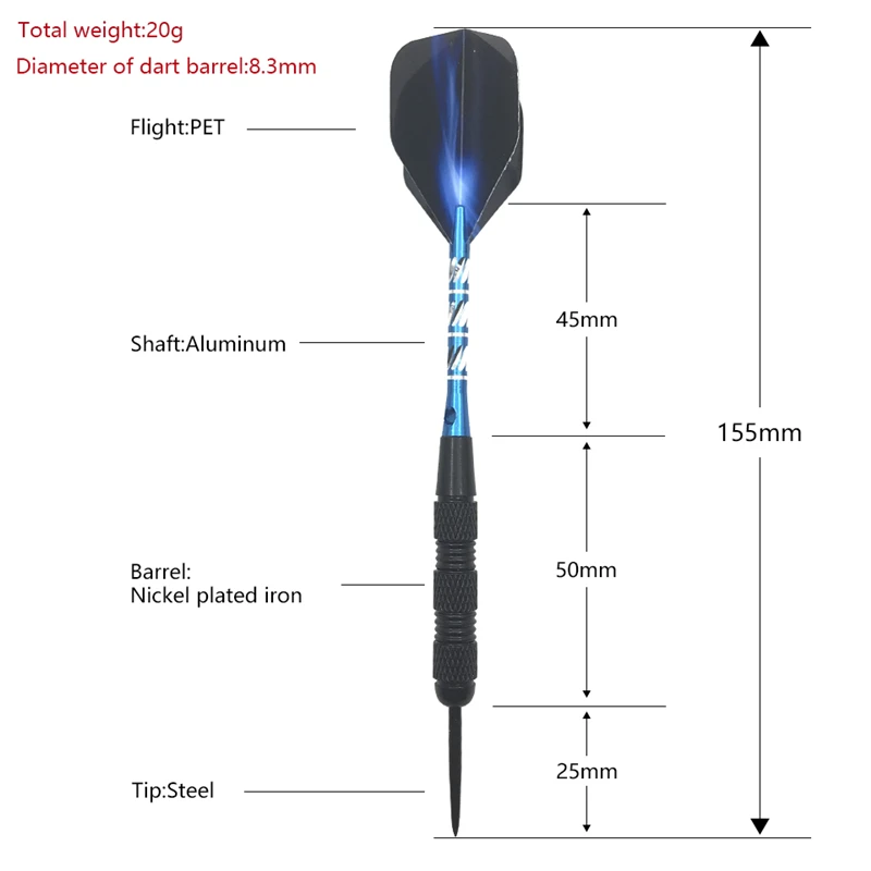 Yernea High-quality Dart 3Pcs Steel Tip Darts 20g Professional Indoor Sports Entertainment Game Blue Dart Shafts and Flight