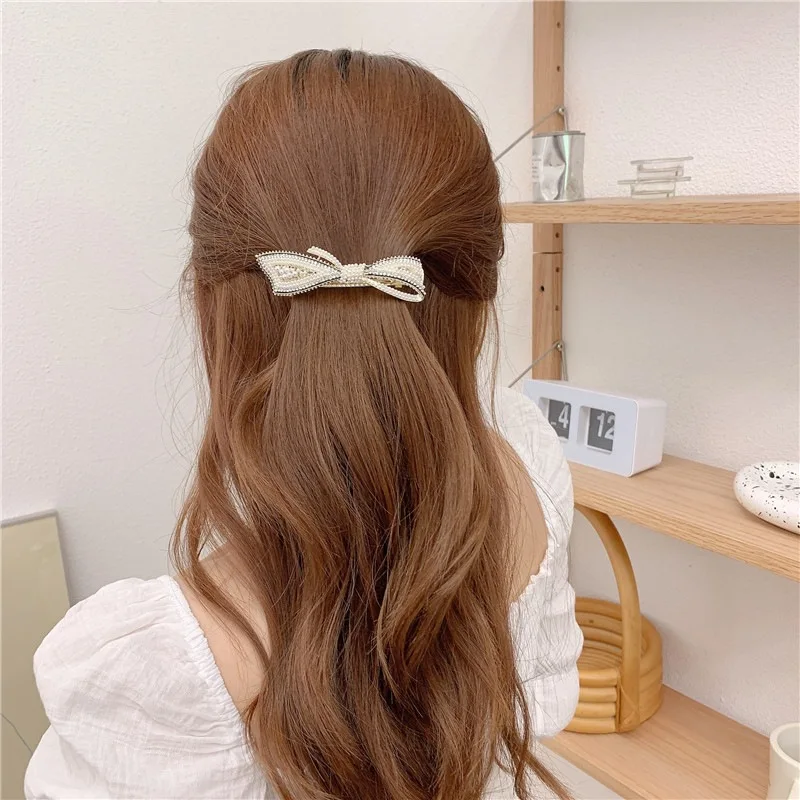 Fashion Style Pearl Spring Clip Girl Out All-Match Hair Accessories Simple Net Red Pan Head Clip Broken Hair Clip