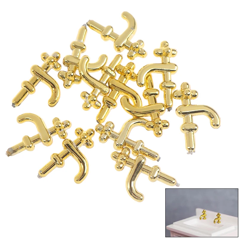 12pcs/set 1:12 Miniature Gold Color Metal Water Tap Faucet For Dollhouse Bathroom Kitchen Accessories Dollhouse Miniature Faucet