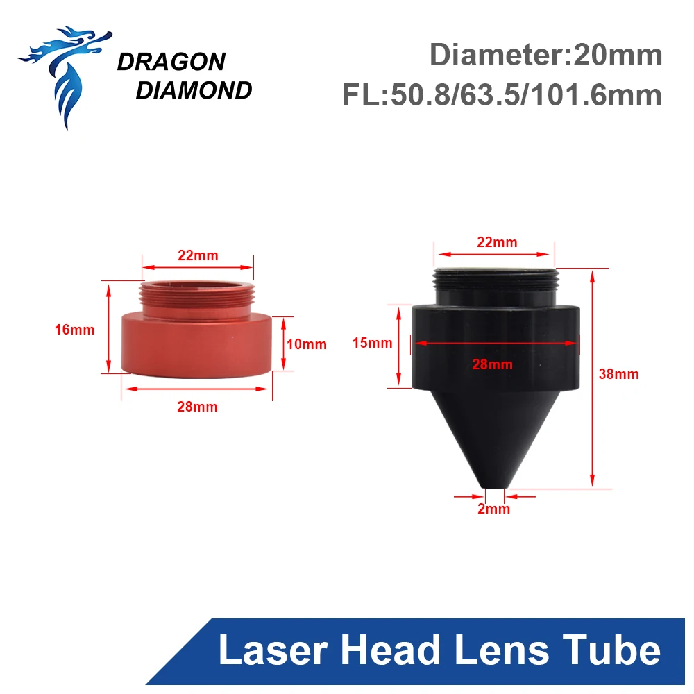 CO2 Laser Head Lens Tube + Air Nozzle Outer Diameter 25mm for Lens Dia.20 FL 50.8/63.5/101.6mm for CO2 Laser Cutting Machine