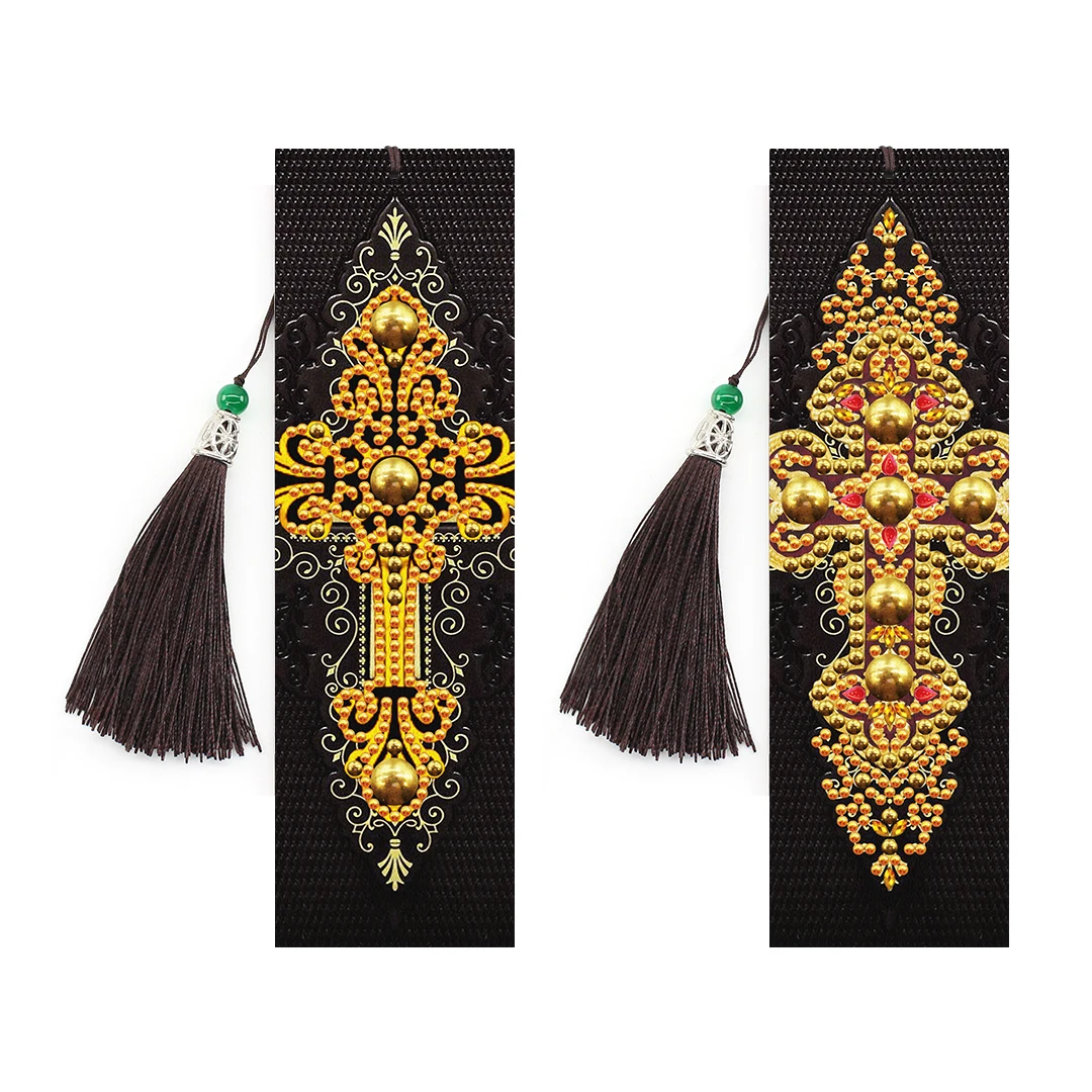 2pcs/Set 5D DIY Diamond Painting Bookmark Special Shaped Diamond Mosaic Leather Book Marks with Tassel Embroidery Cross Stitch