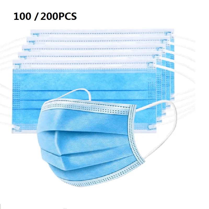 100-200pcs Disposable Medical Mask 3 ply Breathable mask Earloops Masks Mondmasker face masks Mascarilla