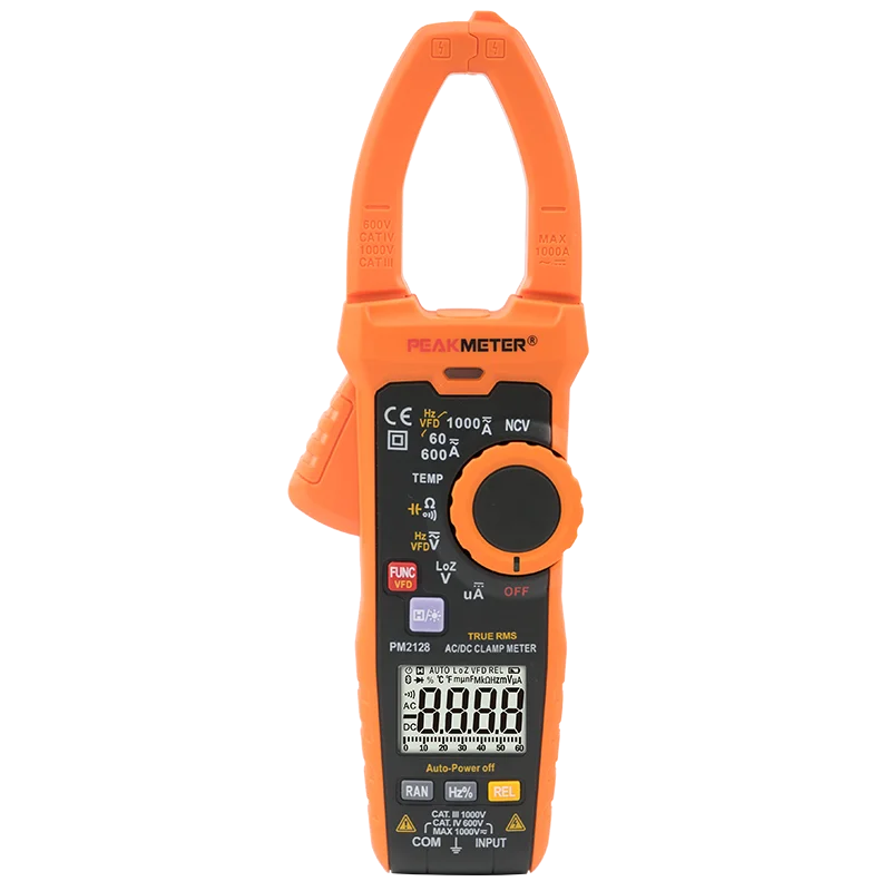 PEAKMETER PM2128 AC/DC True RMS Handheld Digital Clamp Meter AC/DC Voltage 1000A Current Capacitance Temperature measurement