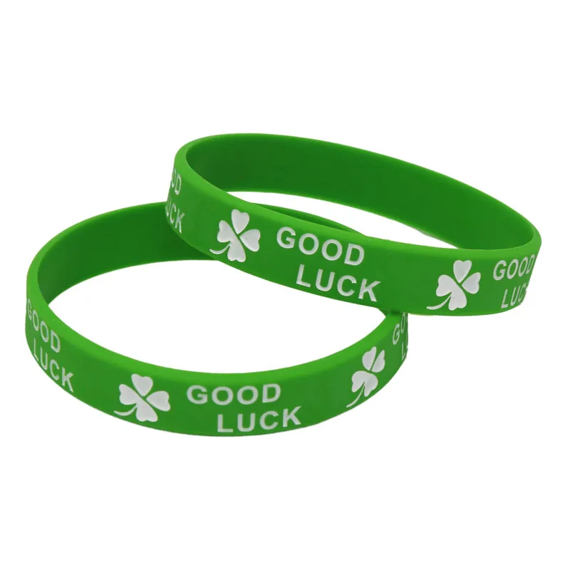 1PC New Fashion Clover Good Luck Silicone Wristband Black Green White Rubber Letters Bracelets&Bangles Women Men Adults SH167