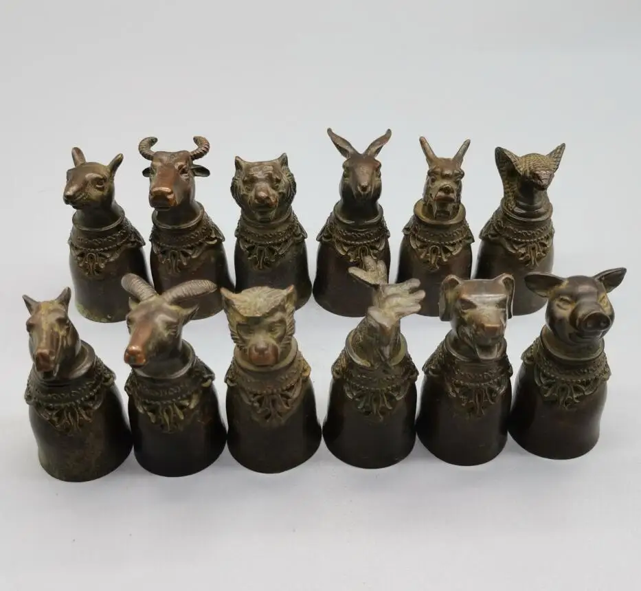 

Archaize brass twelve zodiac beast head wine cup household decoration crafts statue A set