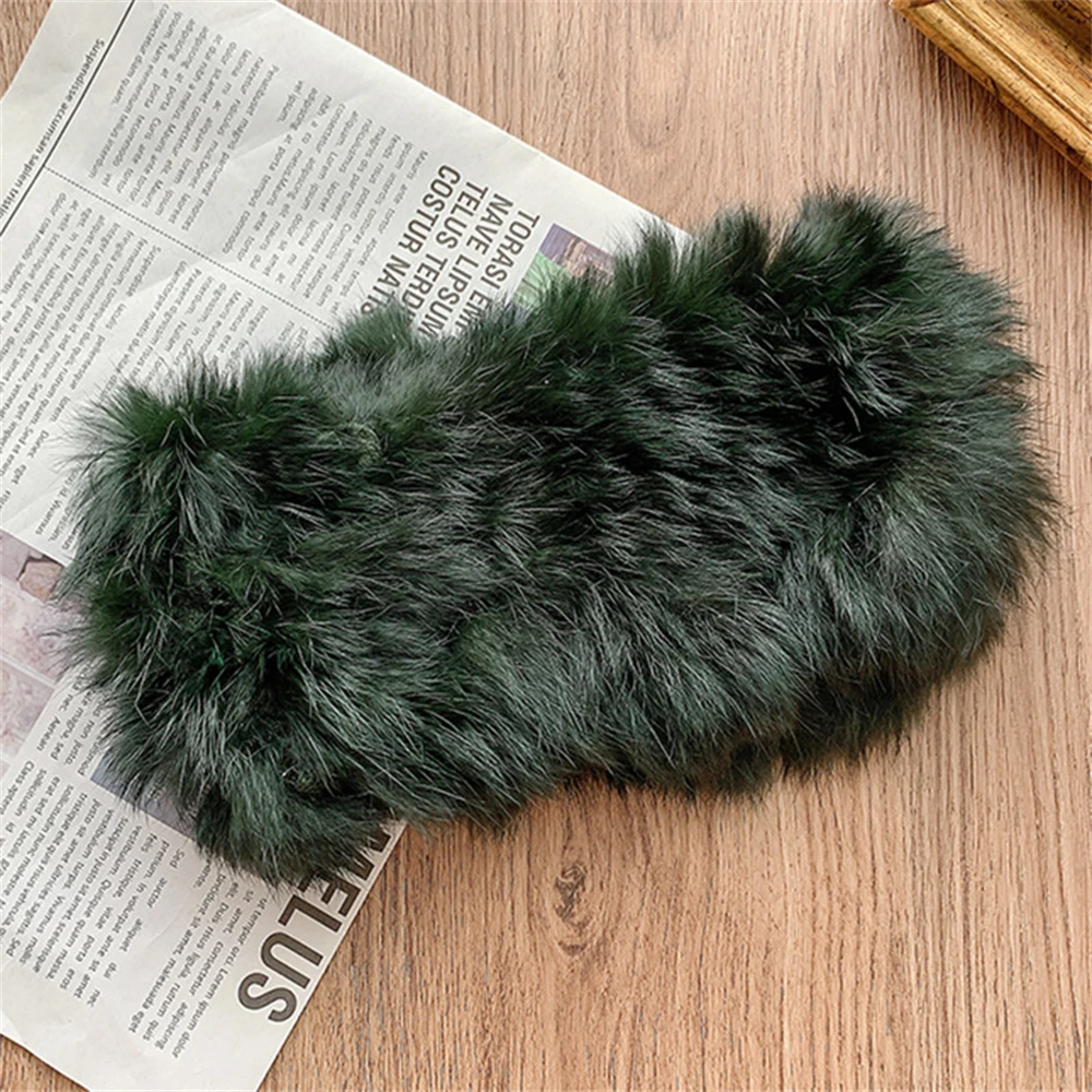 Women's Hand-Knitted Rabbit Fur Hair Band Knitted Fur Scarf Warm Empty Top Plush Hat Autumn and Winter Jewelry Accessories