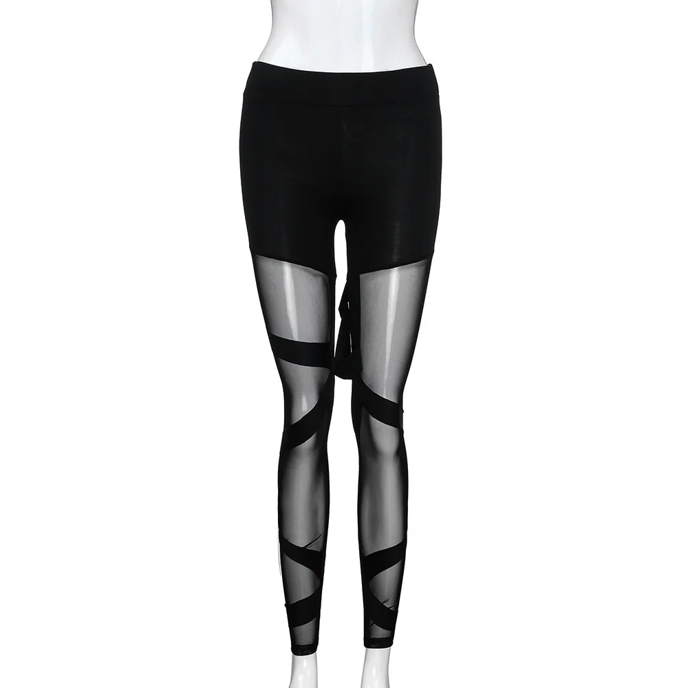 Legging de fitness taille haute élastique pour femmes, pantalon sexy épissé en Grenadine, vêtements de sport, noir