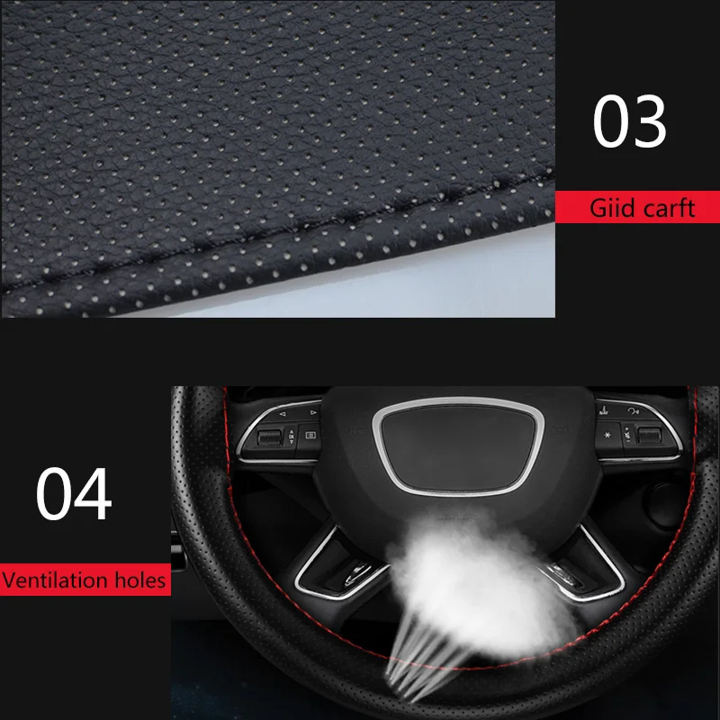 PU Leather Car Steering Wheel Cover with Needles Thread DIY Braid 36-40cm Braiding Cover for Steering Wheel