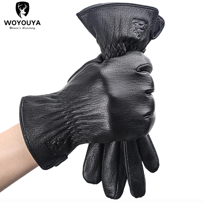 Gants d\'hiver en peau de mouton pour hommes, gants de marque à la mode, pour garder au chaud, en cuir noir confortable, gloves-8020N