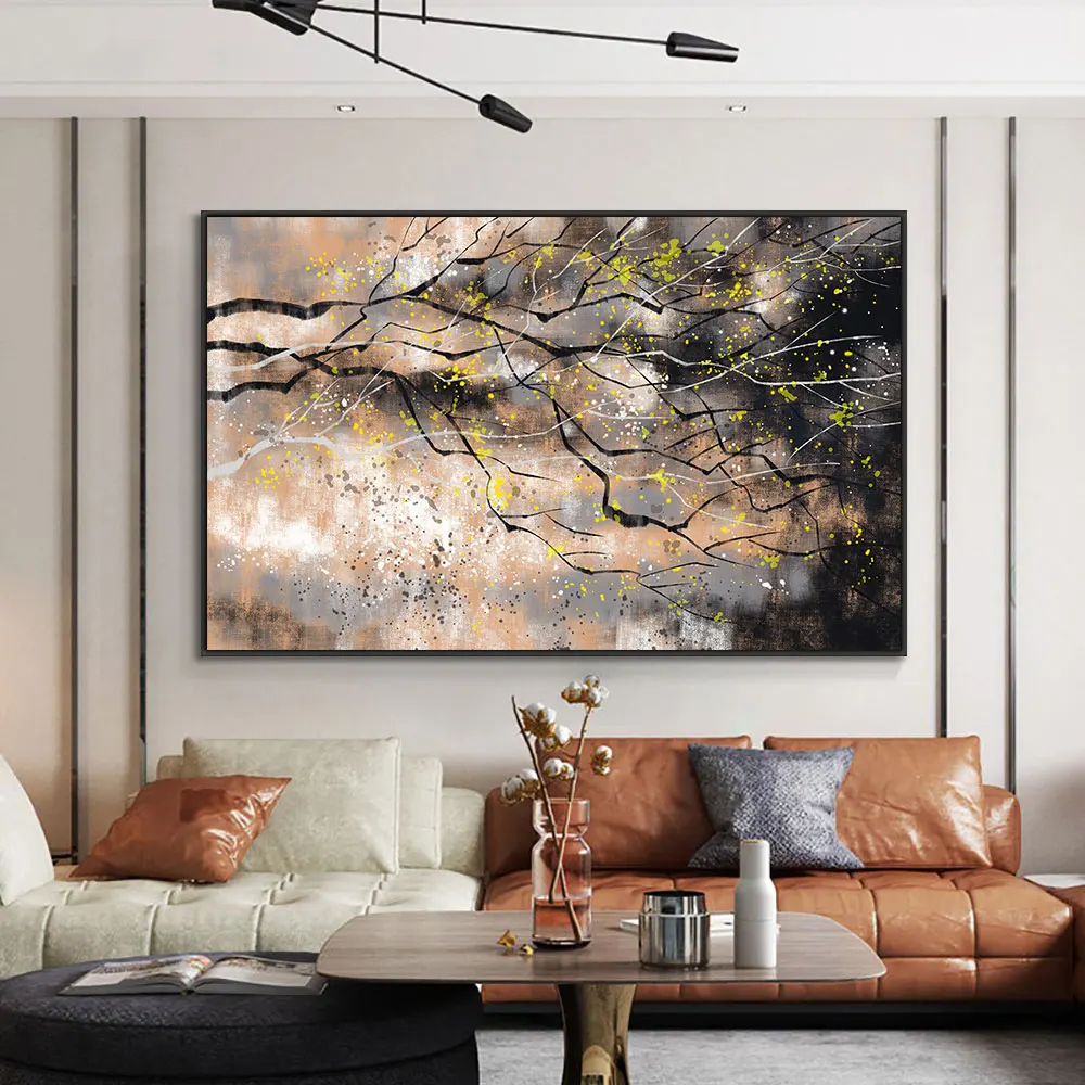 

Hand-Painted Abstract Tree Branch Painting on Canvas, Modern Living Room Decorative Painting, Wall Art Picture, Home Decoration