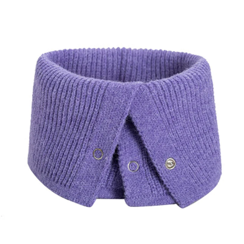 Winter Wool Knit Button Warm Scarf Female Cashmere Stretch Thick Collar Neck Guard Scarves Women Windproof Cycling Pullover O41