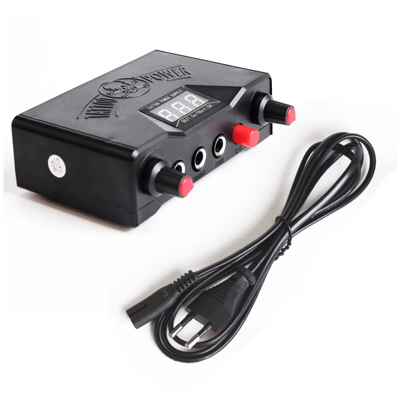 Skull Tattoo Power Supply LCD Screen Double Mode Adjustment 0-18 Voltage ABS Plastic with Adapter Rotary Coil Tattoo Machine