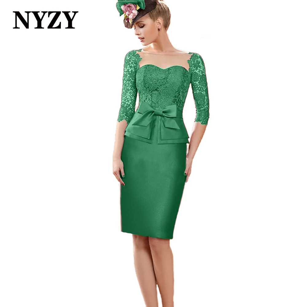 

NYZY M361C Elegant Green Cocktail Dresses 2021 Lace 3/4 Sleeves Short Evening Gown Party Dress Homecoming Graduation