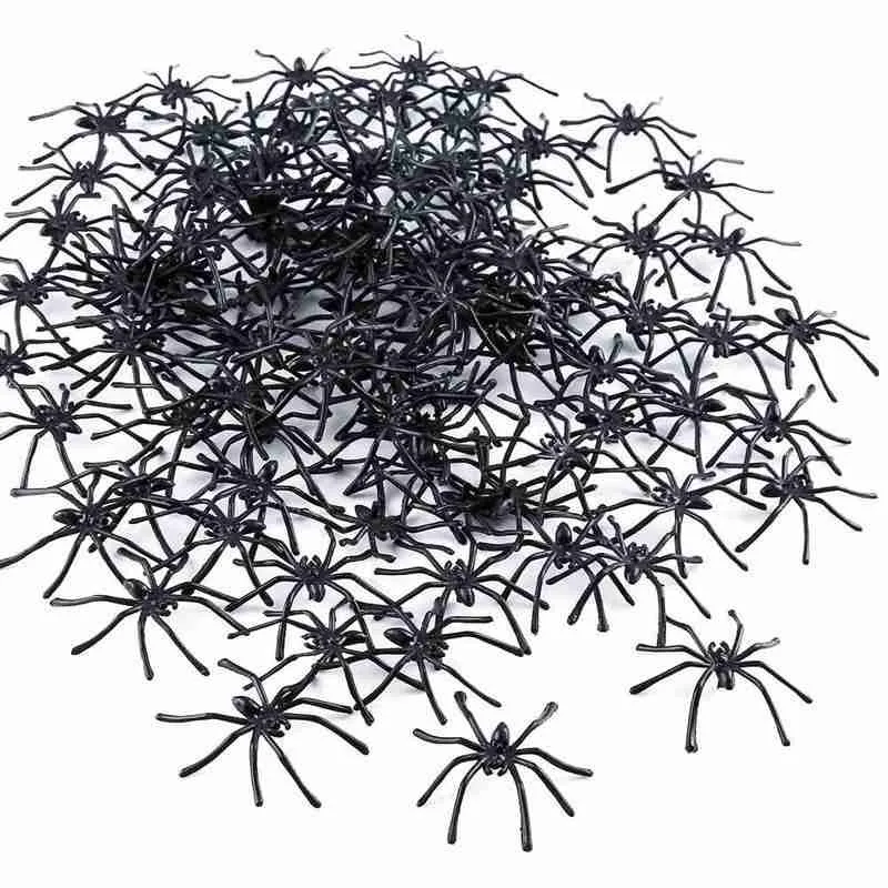 100pcs/lot Halloween Small Plastic Fake Spider Prank Toys Joking Birthday Toys DIY Decoration Haunted House Prop Black And White