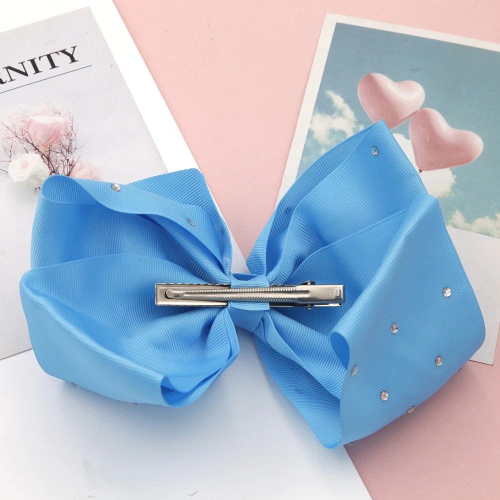 8inch large bows hair clips for Baby Girls Kids Soft Bows Rhinestone Knot Hair Bands Baby Hair Accessories Children Headwear