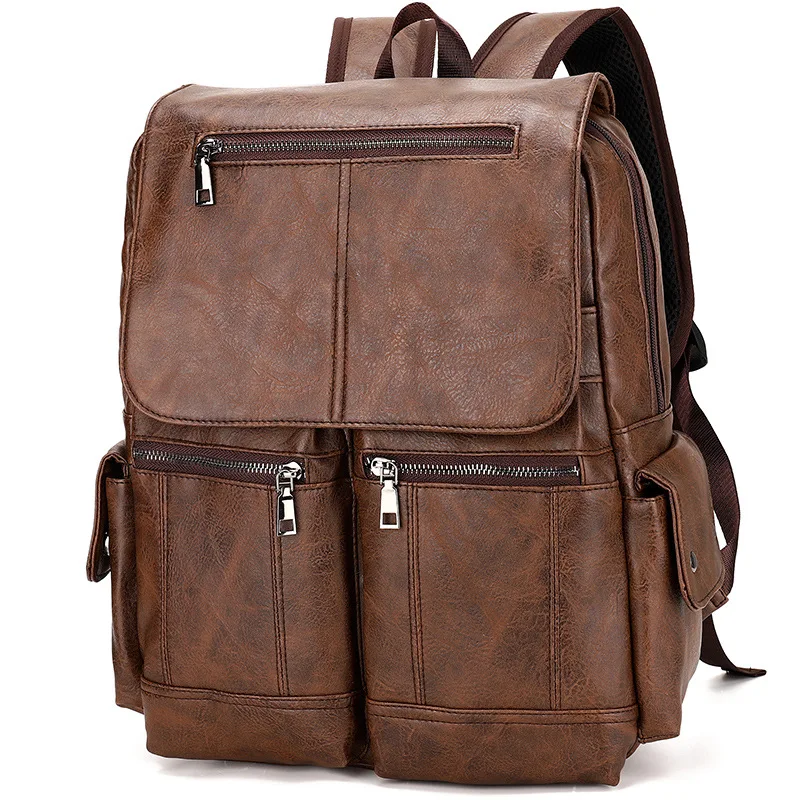 Mochila escolar de couro impermeável masculina, bolsa de viagem casual, marca de luxo, moda