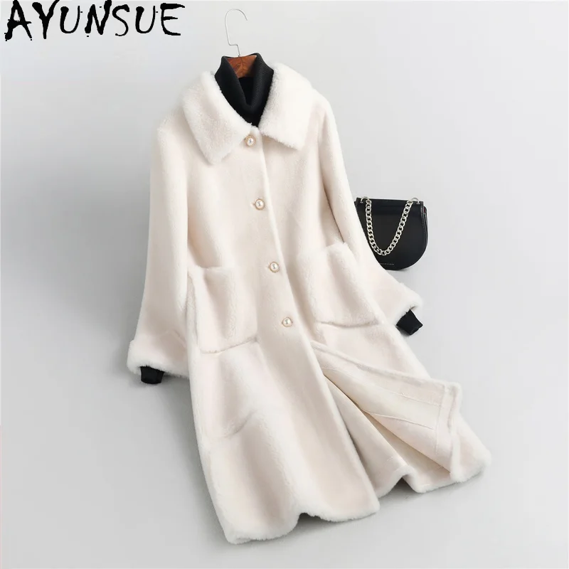 

AYUNSUE Women's Fur Coat Elegant Real Sheep Shearling Coat Female Winter 2021 Korean Wool Jacket Women Casaco Feminino Gxy570