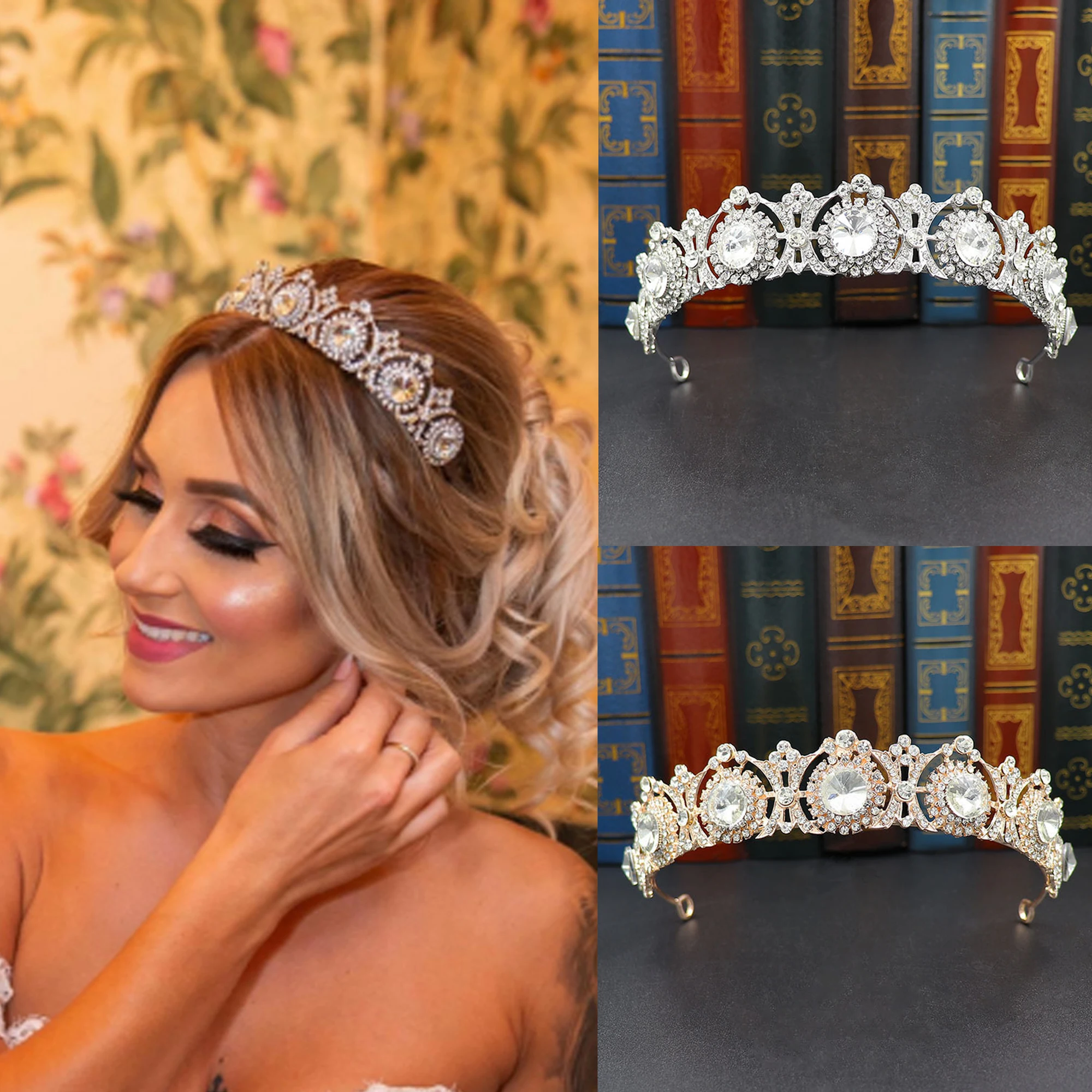 Corona y Tiara de diamantes de imitación de Color plateado para mujer, accesorios de joyería para el cabello de boda, Tiara nupcial, tocado de corona de boda, regalos